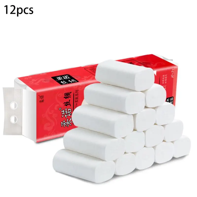 

12Rolls Paper , Bathroom Household 4 Layers Bath Toilet Paper White Smooth Soft