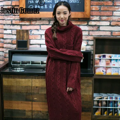 

Wool Long Turtleneck Full Sleeve Winter Sweaters Solid Oversize Loose Clothes Women Thick Knitted Warm Pullover Sweater Dress