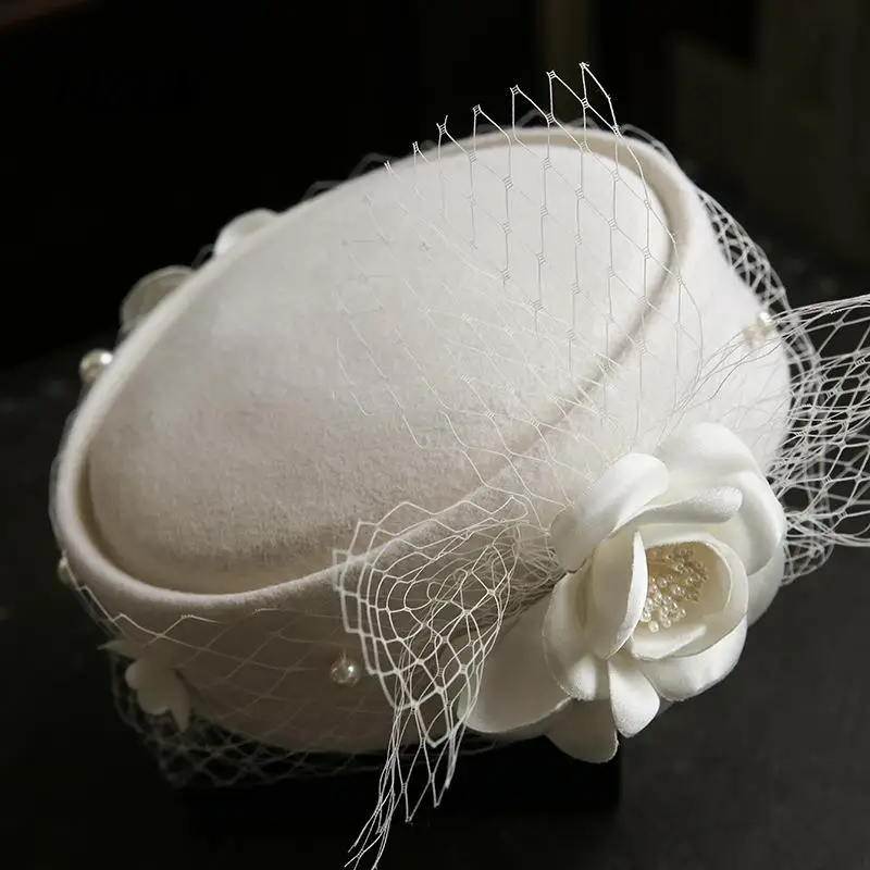 Nzuk Wedding Fascinator Fedoras Chapeau Hat Pearl Veil Pillbox Hats