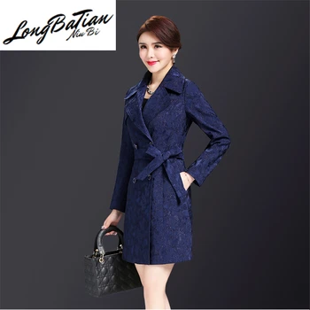

Belt Double-breasted Trench Coat Autumn Plus size Slim Vintage Windbreaker For Women Long Sleeve Overcoat Female 5XL