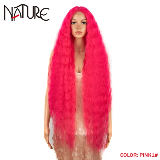 Nature Hair 38Inch Loose Wave Lace Wig Cosplay Ombre Blonde High Temperature Fiber Long Wavy Hair Synthetic Wigs For Black Women PINK1