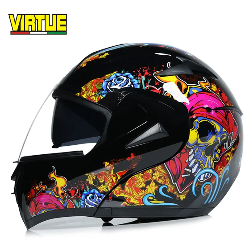 New fashion double lens flip up motorcycle helmet motocross full face helmet racing helmet M L XL XXL - Цвет: a10