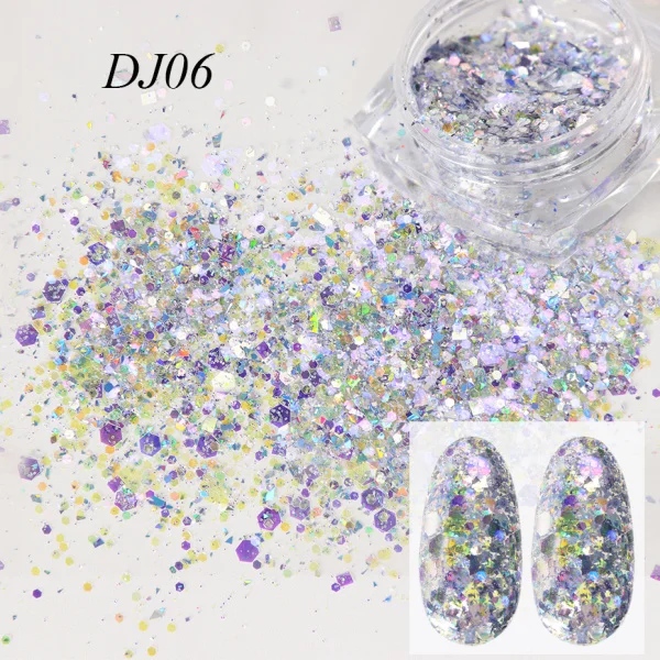 1 коробка блеск для ногтей Порошковая голографическая 3D Шестигранная блестка для дизайна ногтей Декор окунающая пудра зеркальный маникюр с полировкой LADJ01-12-2 - Цвет: DJ06