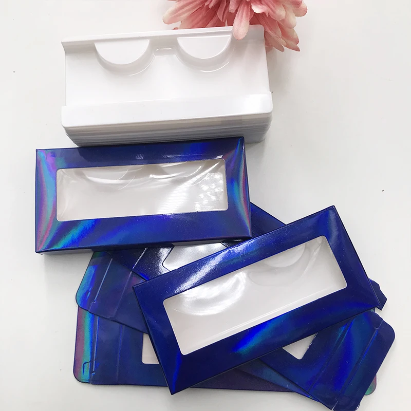 

Holographic lashes box dark blue lashes packing glitter empty lashes boxes