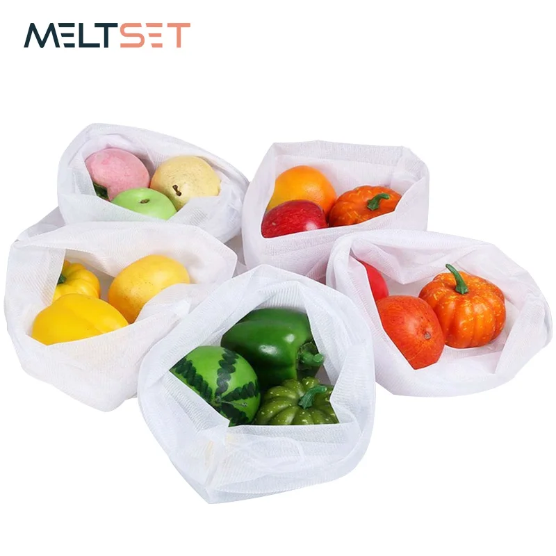 

5pcs Vegetable Bags Reusable Mesh Product Bag Eco-Friendly Storage Bag For Kitchen Fruit Vegetable With Drawstring Organizer