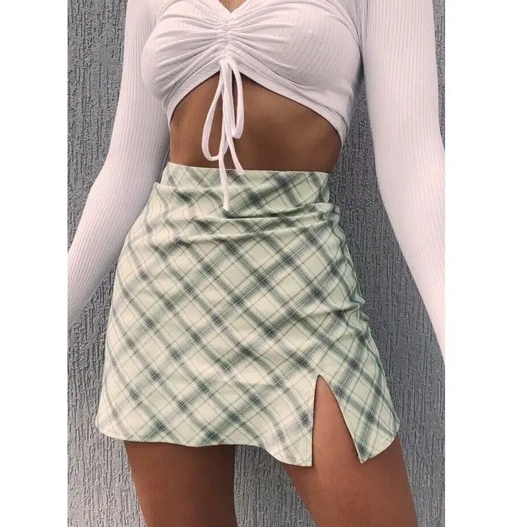 

2020 Spring-Style High-waisted Belly Holding Hem Slit A- line Skirt Skirt Short Skirt WOMEN'S Dress