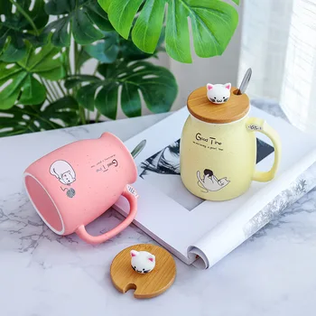 

Creative Cartoon Color Glaze Cat Ceramic Cup with Lid and Spoon Mug Coffee Cups and Mugs Funny Mugs Tazas De Ceramica Creativas