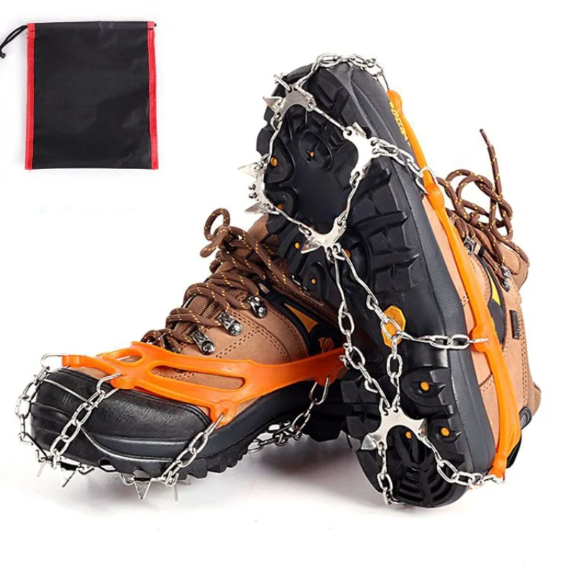 10 Teeth Claws Crampons Non-slip Shoes Cover Stainless Steel Chain Overshoes Traction Cleats Grippers Ski Hiking Climbing