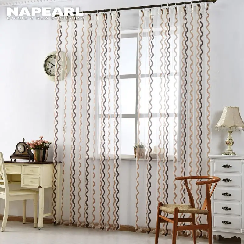 NAPEARL Stirped tulle curtains modern window treatments white sheer fabrics ready made jacquard kitchen door balcony | Дом и сад