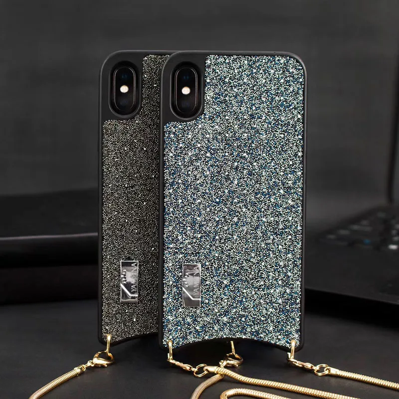EKONEDA Роскошный чехол сверкающий с блестками для iPhone 11 Pro Max X XS чехол для Max XR для iPhone 7 6 6S 8 Plus жесткий чехол с шейной цепочкой