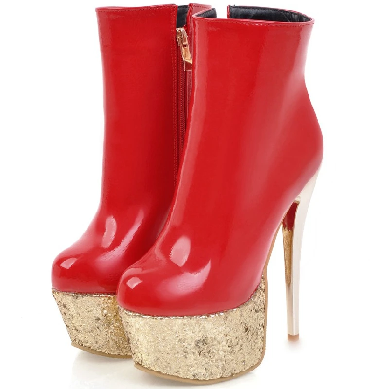 Botines sexys de charol para mujer, botas de tacón extremo de 16cm, zapatos  de plataforma para fiesta, fetiche, talla grande 48|Botas hasta el tobillo|  - AliExpress