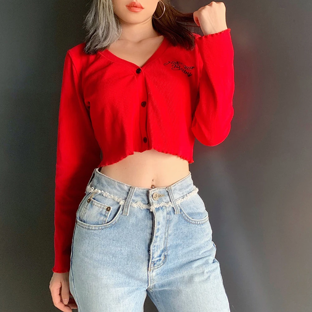 Женский трикотажный кардиган на пуговицах спереди с длинным рукавом |