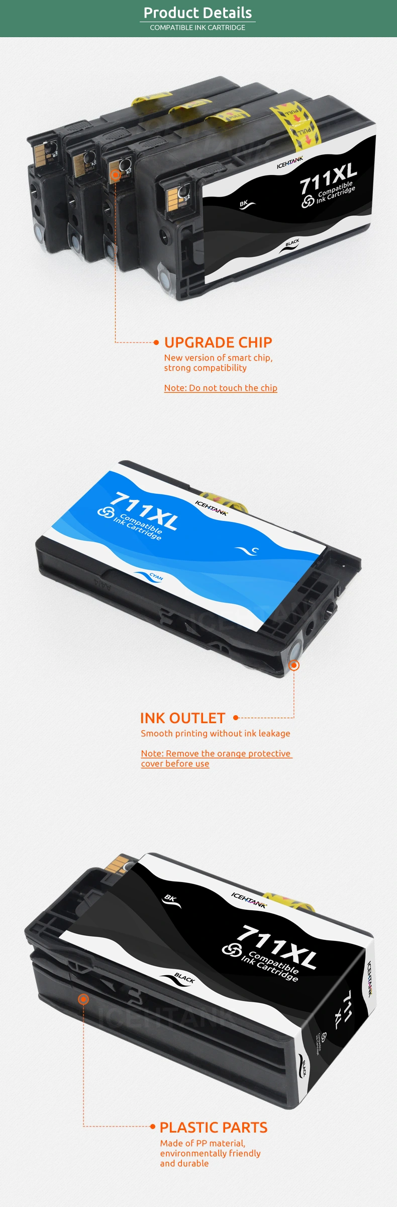 Icehtank Compatible Ink Cartridge For HP 711 711XL For HP711 Replacement Ink Cartridge For HP DesignJet T120 T520 Inkjet Printer