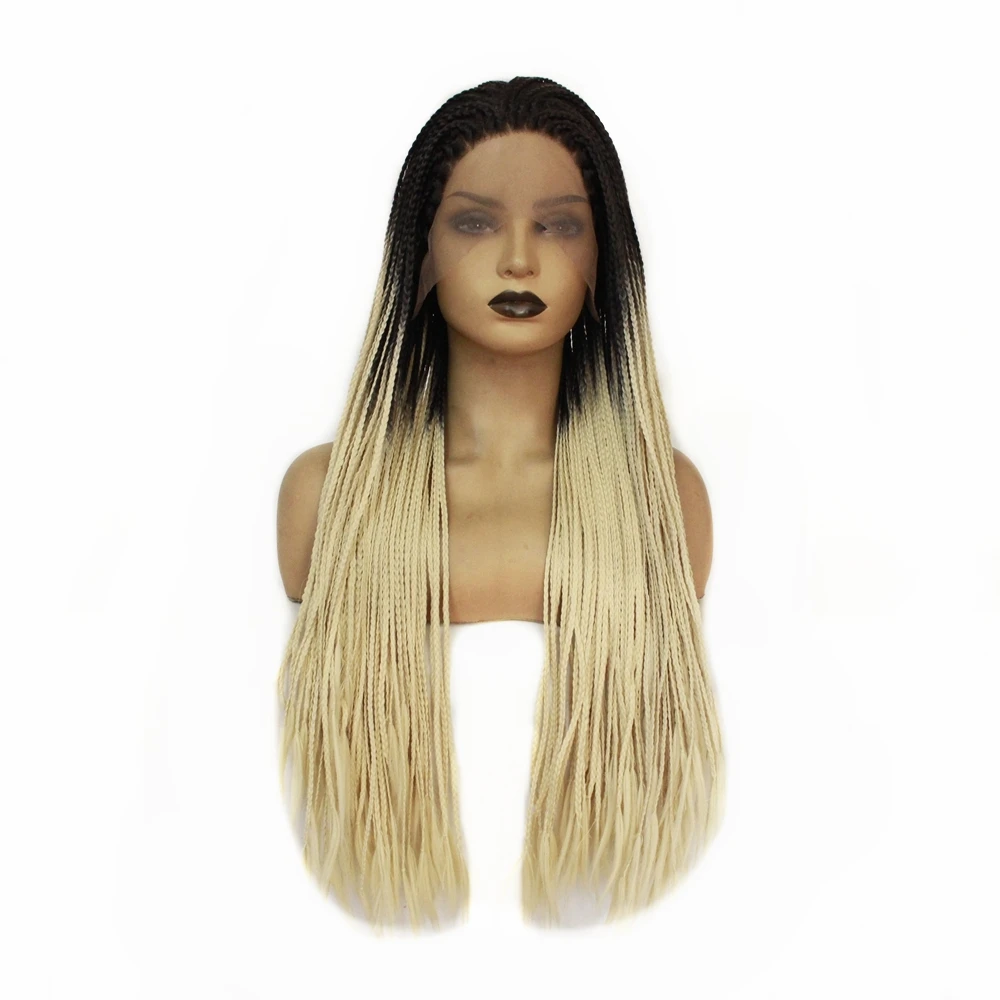 

Dark Roots Ombre Blonde Box Braids with Baby Hair Long Synthetic Lace Front Wig Fashion Women's Braided Wig for Women Free Part