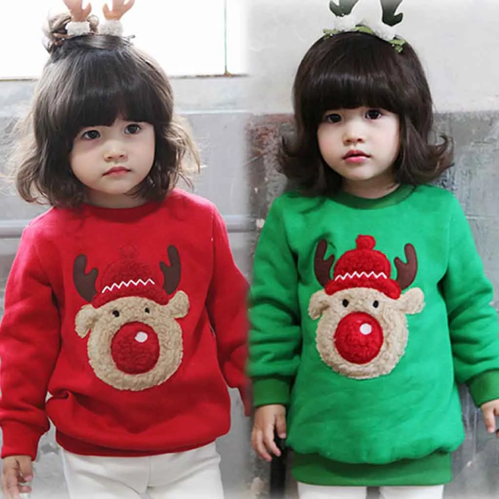 TELOTUNY Toddler Baby Kids Boys girls Christmas Deer Warm Sweater Thick Fleece Sweatshirt child Cartoon Tops Clothes ZO09