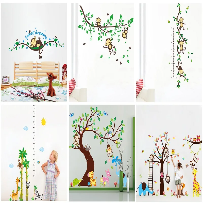 animal monkey tree branch home dacor wall sticker baby children height measure growth chart for kids room nursery decals