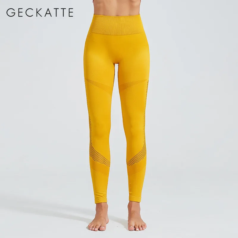 GECKATTE, дышащие тренировочные Леггинсы для женщин, для фитнеса, с высокой талией, Осень-зима, сетчатые, для тренажерного зала, спортивные, тренировочные, длиной до лодыжки, штаны