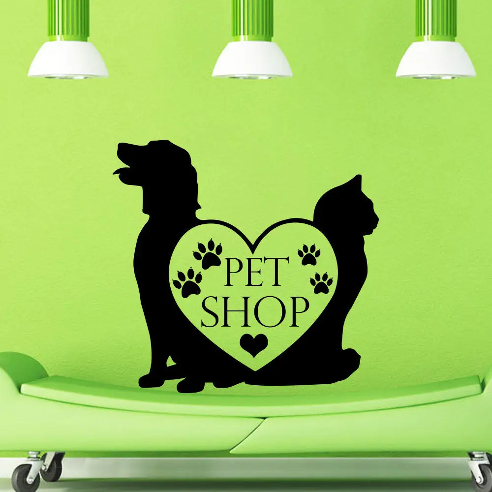 DCTAL Pet Shop Vinyl Wall Decal Pet Shop Dog Cat Mural Art Wall Sticker Pet Salon Grooming Salon Window Decoration