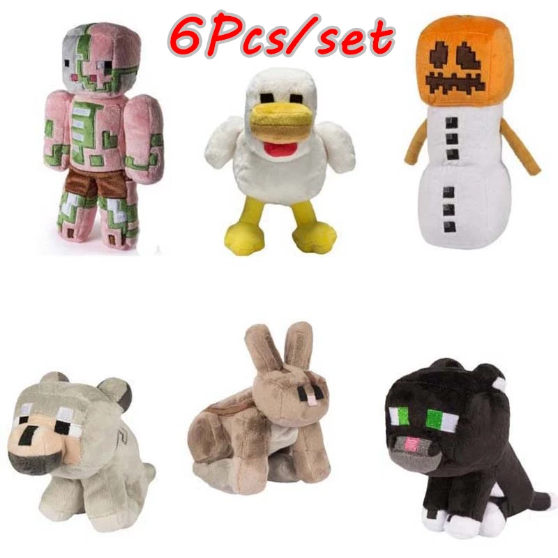 

6Pcs/Set New Minecraft Plush Stuffed Toys 18-20cm Minecraft Zombie Wolf Ocelot Rabbit Chicken Doll Plush Toy Gift for Kids