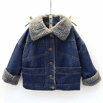 

Boys Girls Thick Denim Jackets Berber Fleece Thermal Autumn Winter Coat 2-6T Toddler Children Vintage Outerwear Casual Clothes