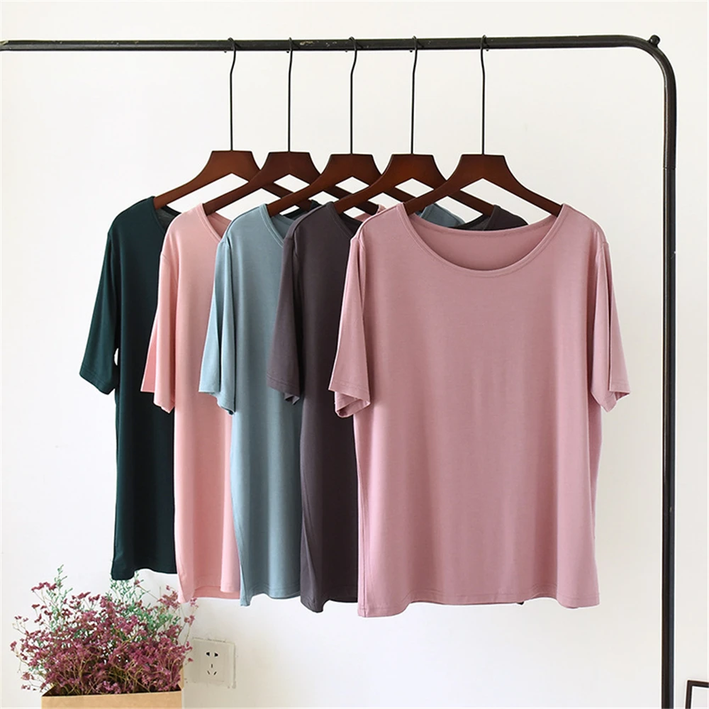 

2023 Summer Tops Mujer Pijamas Solid Short Sleeve Sleepwear Women Plus Size O Neck Pajama T Shirts Loose Home Clothes Tee Tops