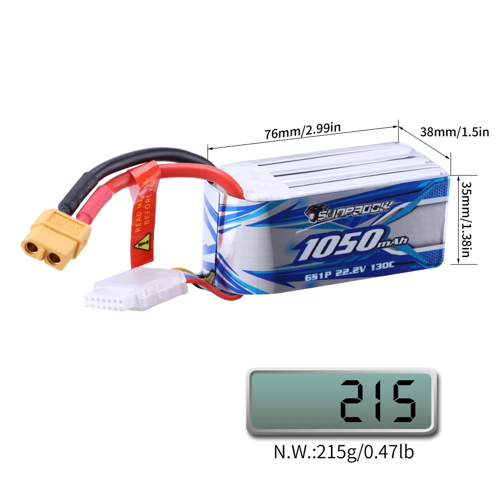 Sunpadow – batterie Lipo 6S, 22.2V, 1050mAh, 1400mAh, 130C, avec prise  XT60, pour RC FPV, Drone, avion, hélicoptère - AliExpress