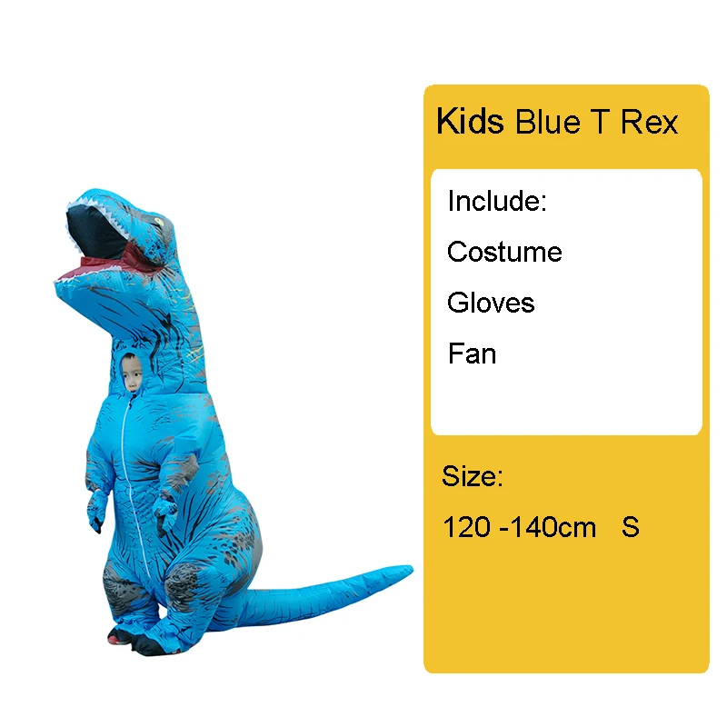 Kids Blue Взрослый детский надувной костюм динозавра T REX wo мужские костюмы динозавр инопланетянин Хэллоуин нарядное платье карнавальный костюм косплей - Цвет: Kids Blue