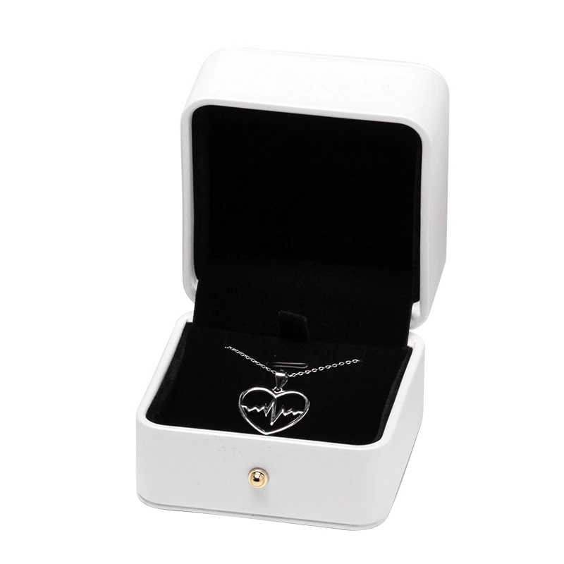 

New Listing White Pu Leather Flat Golden Lock Brushed Jewelry Ring Pendant Storage Packing Built-in Card Slot Removed For Girl