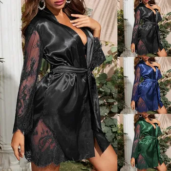 

2020 New Silk Kimono Robe Bathrobe Women Lingerie Underwear Sleepwear Bridesmaid Robes Sexy Satin Robe Ladies Dressing Gowns