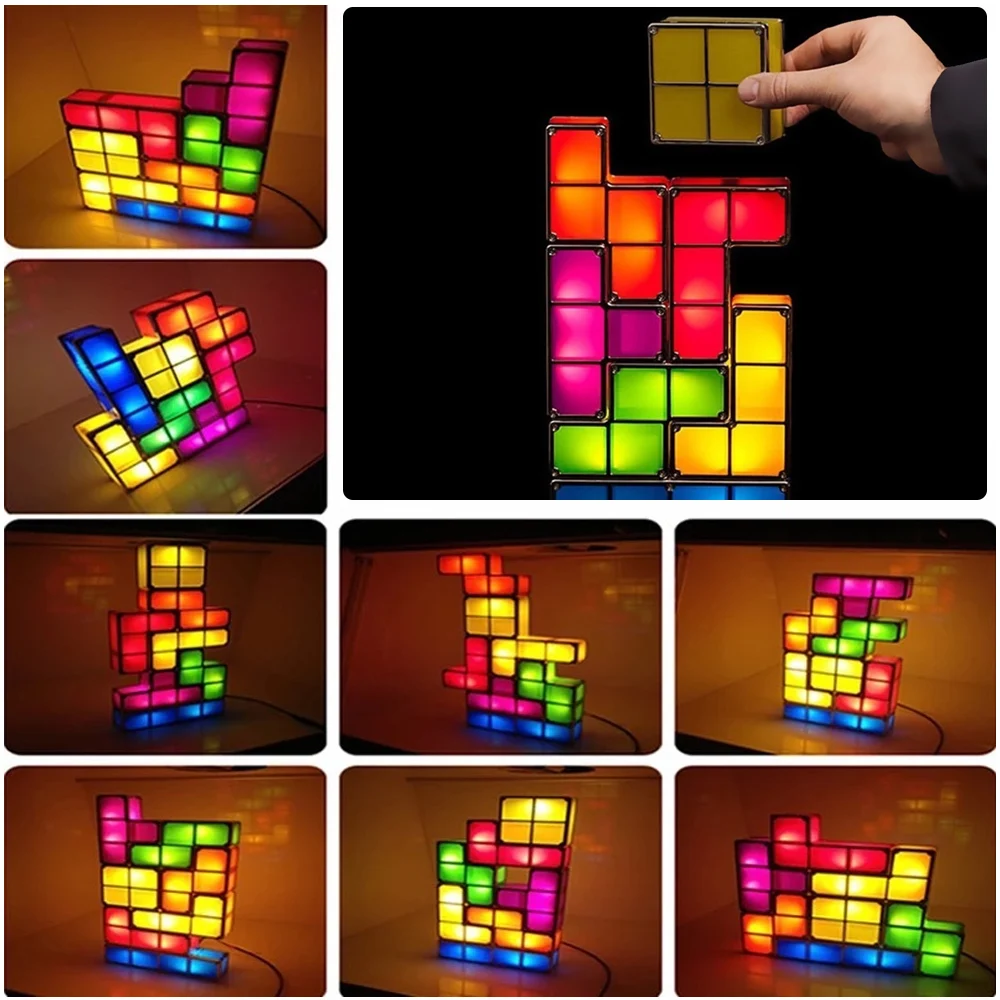 

New Upgrade DIY Night Light Colorful Stackable Tangram Puzzles 7 Pieces LED Induction Interlocking Lamp 3D Toys Gift