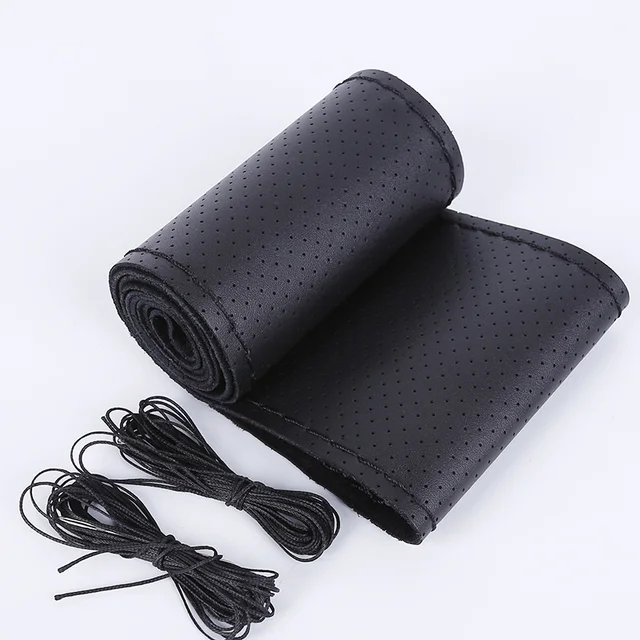 Car Steering Wheel Cover Braid Soft Texture Car Covers With Needles And Thread Artificial Leather Car Styling Covers 2-black