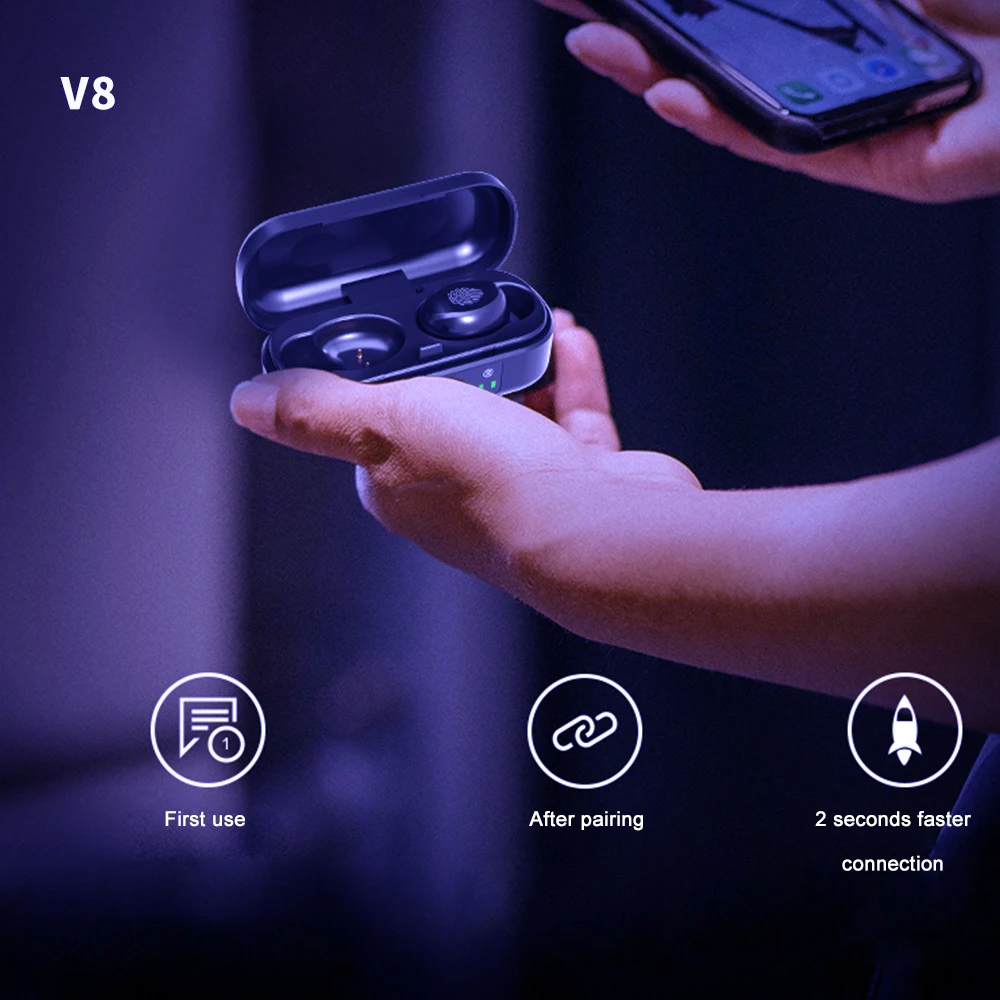 Wireless Bluetooth 5 0 Earphones V8 tws for iPhone HiFi Stereo With Mic Headset Sports Earphone for Android iPhone Smartphone