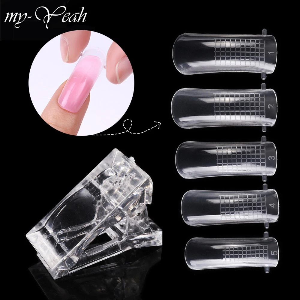 

my-Yeah 100pcs/set Nail Art Quick Building Poly Gel French Clear False Tips Full Cover Extension Mold Forms Manicure Tools