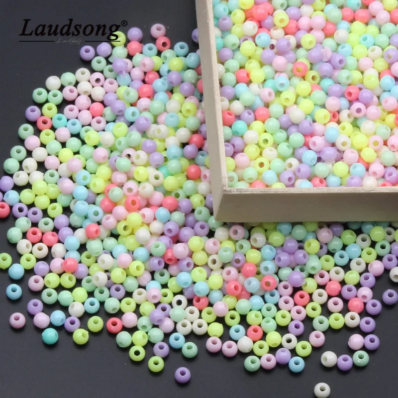 

500PCS 4MM Acrylic Random Mix Candy Color Beads Jewelry spacer DIY Fashion Necklace Bracelet Children's Educational Toys