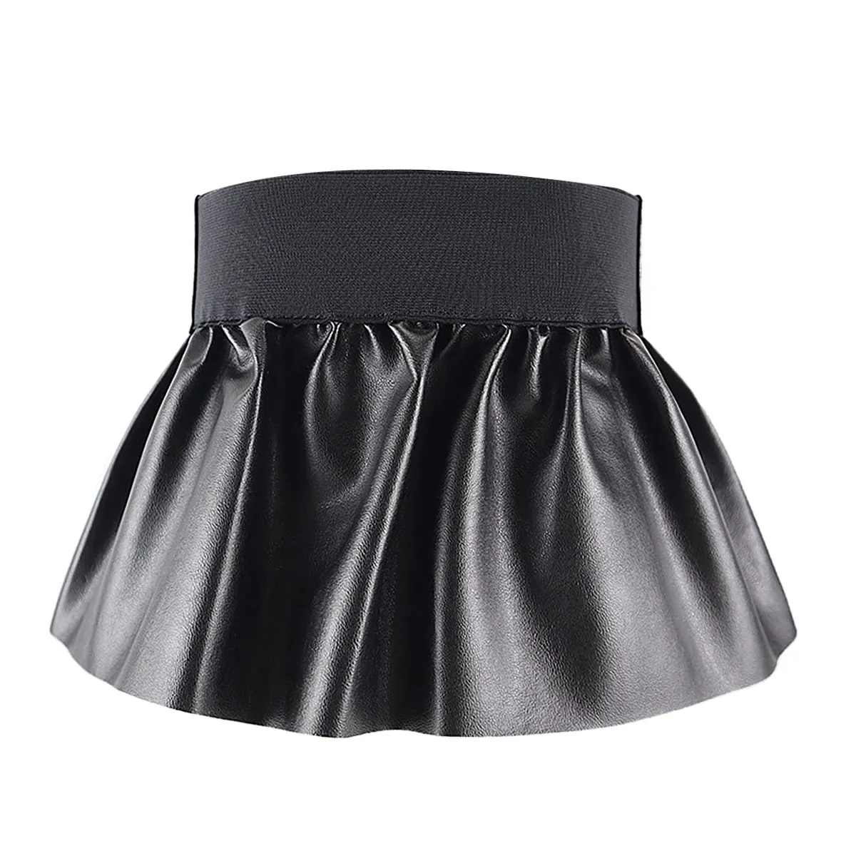 Black Leather Wide Belts Skirts Womens Fashion Elastic Wide Waistband PU Leather Garters Peplum Cinch Belt Skirt Party Clubwear 2