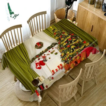 

Thicken Cotton Christmas Tablecloth 3D Fireplace Christmas Socks Pattern Rectangular/Round Table Cloth for Wedding Picnic Party