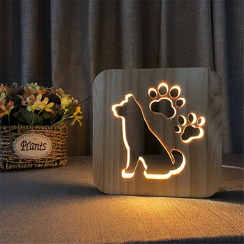 

Night Light Animal Lamp LED USB Wooden Dog Paw Cat Wolf Head Novelty Kid Bedroom 3D Decoration Table Lamp Child Gift
