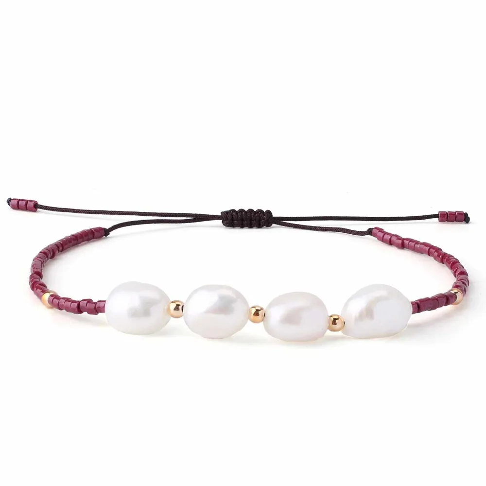 KELITCH Seashell Beaded Strand Bracelets For Women Woven Braided Charm Natural Pearl Stretch Cuff Bracelets Bangles Boho Chain