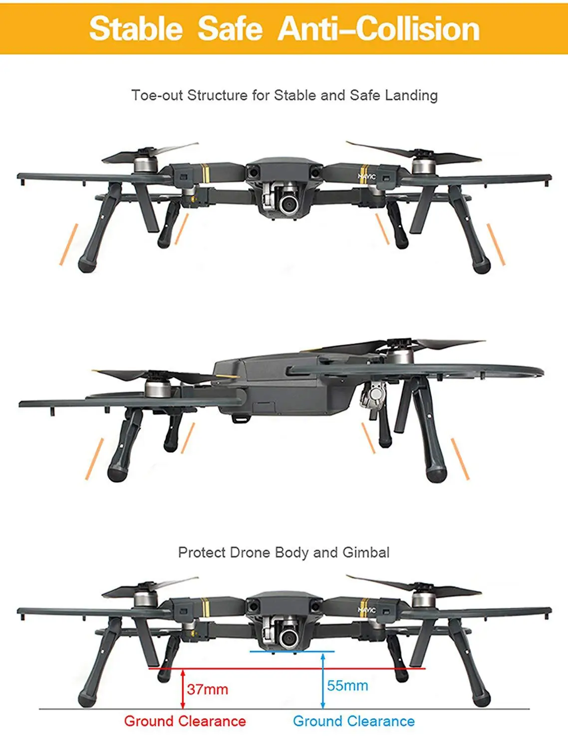 2 в 1 Mavic Pro защита для пропеллера защита пропеллера со складными посадочными шестернями Противоударная стойка для предотвращения столкновений с толстым силиконовым покрытием