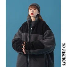 

Men Winter Jacket Unisex Plus Size Lamb Wool Couple Splicing Coat Versatile Youth Trend Black 2021 Autumn Winter College