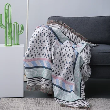 

Cotton Geometry Sofa Cover Sofa Slipcover Multi-functional Thread Blanket With Tassel Furniture Protector Decorative Tapestry