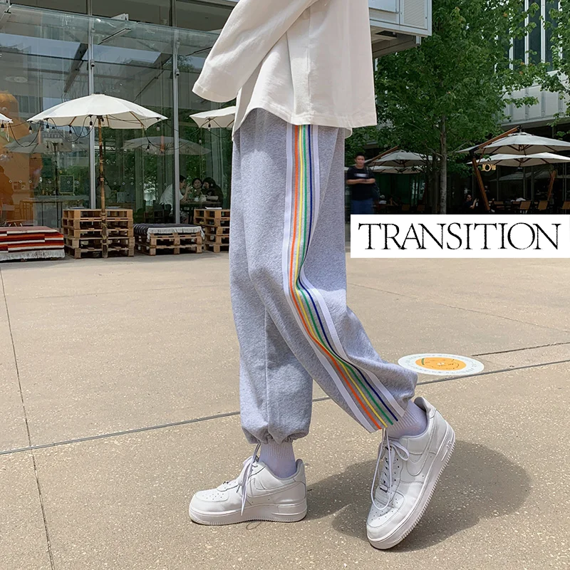 

New autumn color striped sports and leisure men's trousers loose Korean style trendy harem pants for men