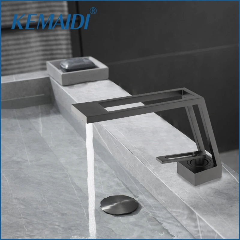 KEMAIDI Matte Black Bathroom Basin Sink Faucets Brass Deck Monuted Newly Unique Design Hot & Cold Water Mixer Tap Faucet |