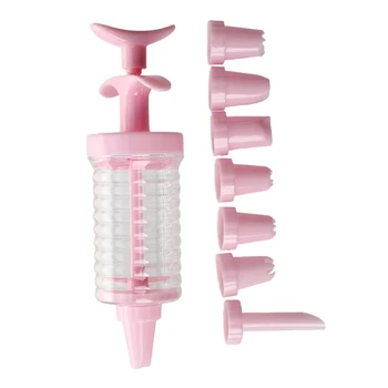 

Cake Biscuit Cookie Decorating Kit Icing Piping Syringe 8 Nozzles(Pink)
