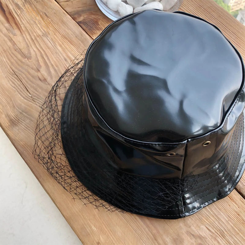 Cosmicchic, осенне-зимняя женская черная кожаная Панама, шапка в рыбацком стиле с надписью внутри, подиумная дизайнерская сетчатая Панама, Мужская кепка