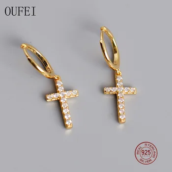 

Drop Earrings For Women Hoo 925 Sterling Silver Earring Simple Fashion Charm Fine Rhinestones Earrings Cross Jewelry Accessorie