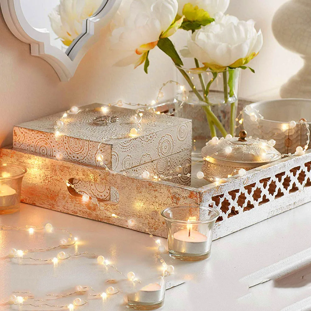 Pearl Led Strings Light 1.8M 20led Copper Wire 2XAA Battery Operated Christmas Wedding Party Decoration LED String Fairy Lights