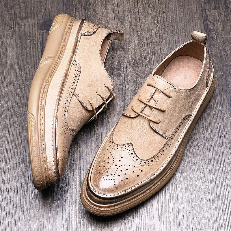 Высококачественная Мужская Повседневная обувь из натуральной кожи bullock Дизайнерская обувь для мужчин на мягкой подошве в британском стиле Высококачественная универсальная обувь из воловьей кожи - Цвет: Apricot