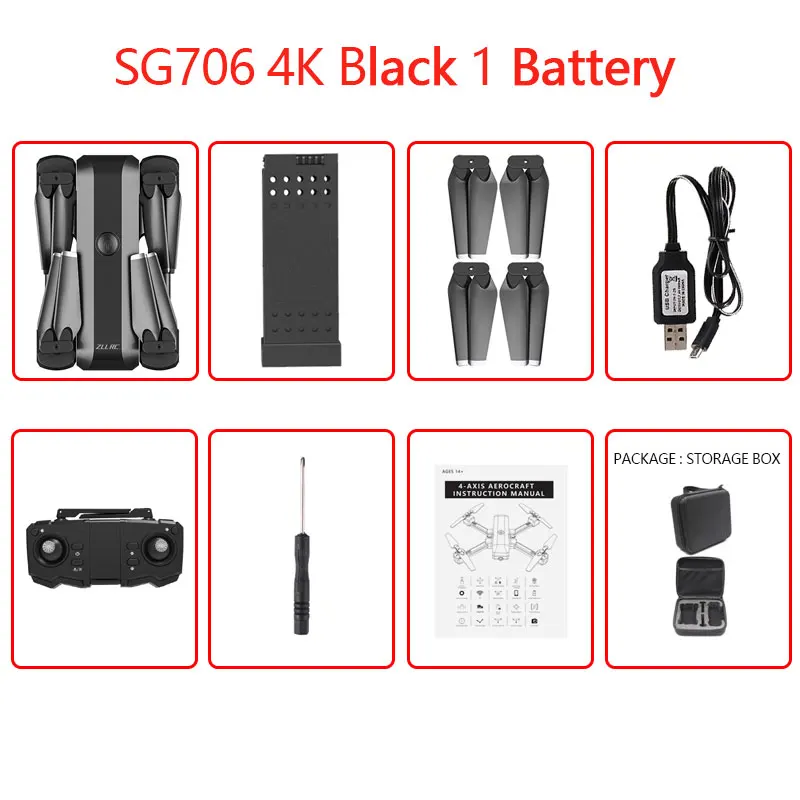 4K-Storage-Box Детские игрушки SG706 4K WiFi 1080p двойная камера Квадрокоптер оптический поток стабильность высота RC игрушечный вертолет с камерой - Цвет: 4K-Storage-Box
