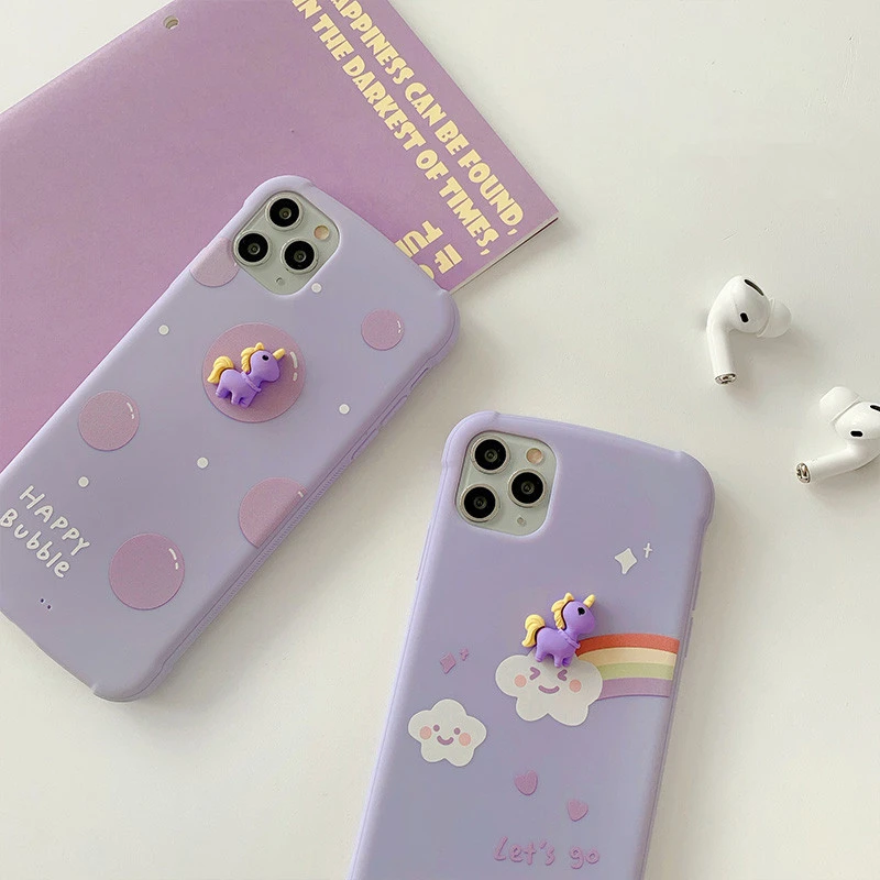 3d Cute Cartoon Rainbow Purple Unicorn Phone Case For Iphone 11 Pro Max Xr X Xs Max 7 7 Puls 7 8 Plus Cases Soft Silicone Cover Phone Case Covers Aliexpress